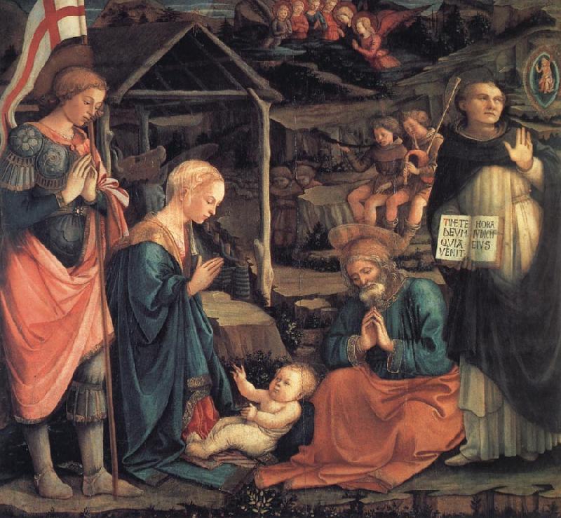 Fra Filippo Lippi The Adoration of the Infant Jesus with St George and St Vincent Ferrer Germany oil painting art